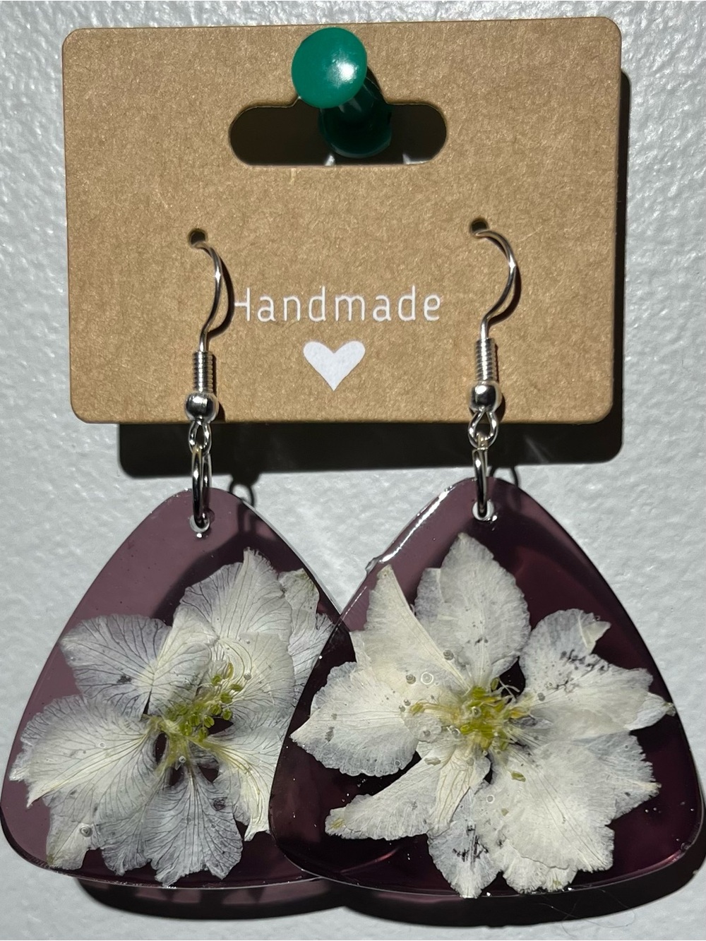 Purple Floral Resin Drop Earrings